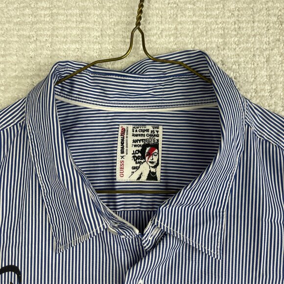 Guess x Brandalised x Banksy Stripe Button Up Out Of Bed Shirt Graffiti Read* - Picture 7 of 16